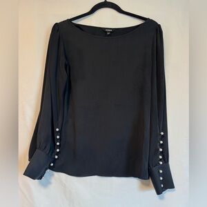 Express Black Pearl Sleeve Blouse Elegant Minimalist Office Chic Top